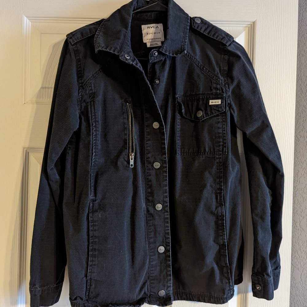 Black Rvca ripstop cotton button up coat sz small